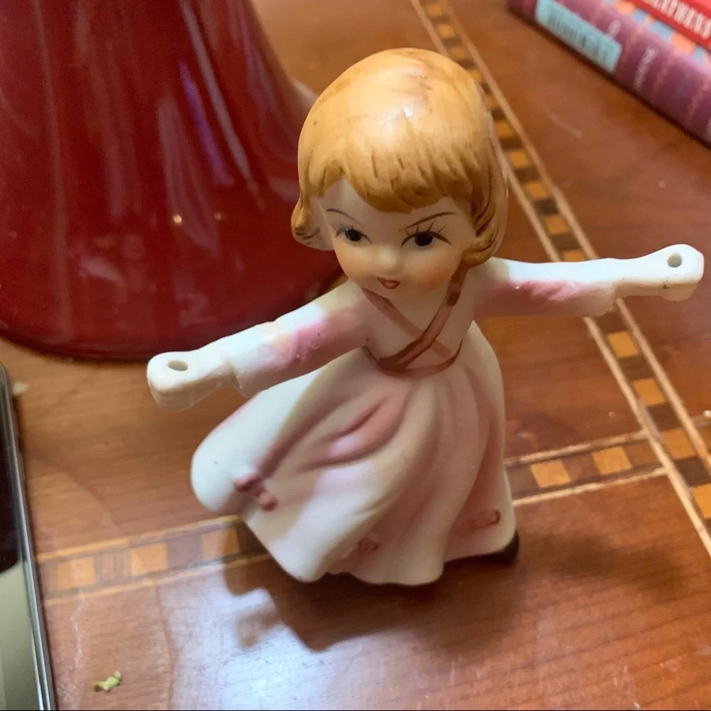 Vintage Pink Birthday Girl Candleholder Figurine